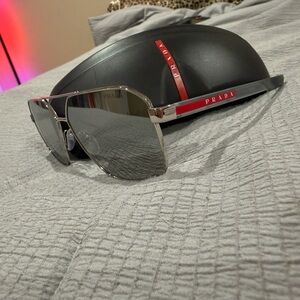 Prada Silver and Red Aviator Sunglasses Prada Linea Rossa PS 55 WS 1BC07F Silver
